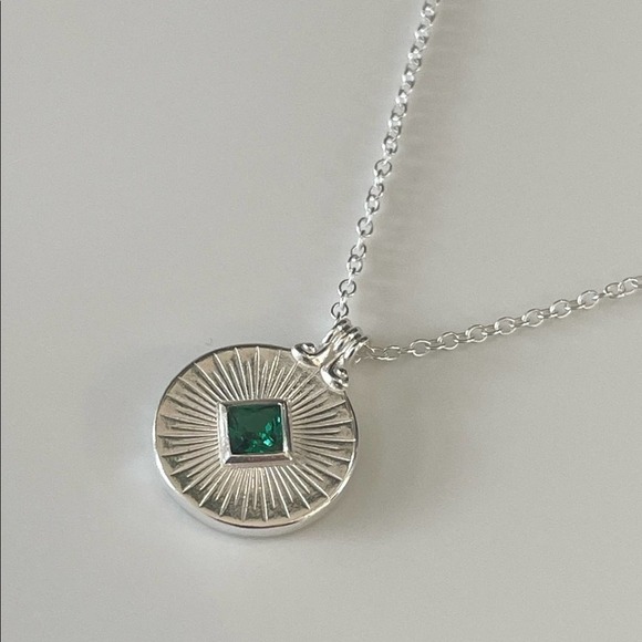 Sterling Silver Round Medallion Emerald Necklace - Picture 3 of 8